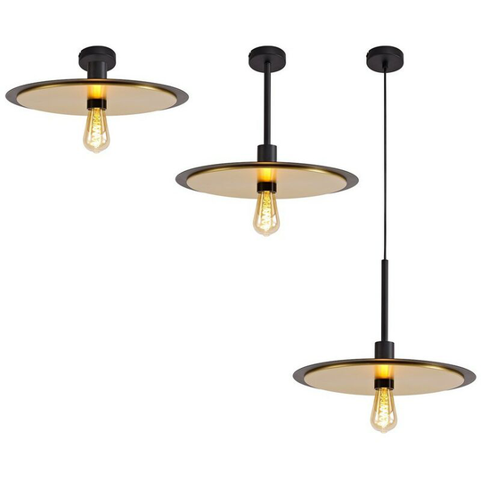 Luminosa Lighting - Single 3 In1 Ceiling Flush, Semi-Fush & Dome Ceiling Pendant Light, Adjustable E27, Black, Gold
