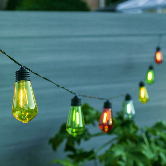 Festive Lights - 4.5m Solar Power Outdoor led Light Up Multi Colour Festoon Fairy Lights | Garden Decoration Summer Party Vintage Retro - Multi Colour