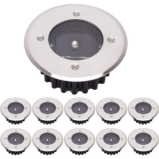 Aougo - led Solar Ground Light 10 Pack, Outdoor Light, Street Light, Buried Light, IP65 Waterproof (Cool White, Round) [Energy Class a+]