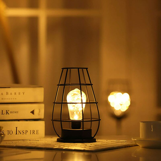Aougo - Decorative Table Lamp, Retro Table Lamp, Cage Style, Night Light, Retro, Battery Operated, Desk Lamp for Bedroom [Energy Class a]( Bottle)