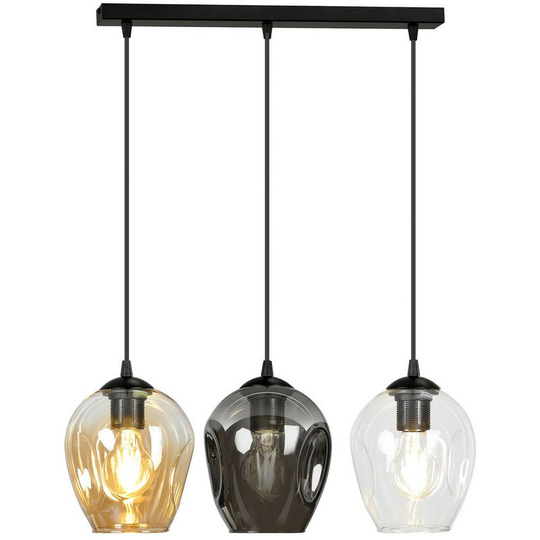 Emibig Lighting - Emibig Istar Black Bar Pendant Ceiling Light with Clear, Graphite, Amber Glass Shades, 3x E27