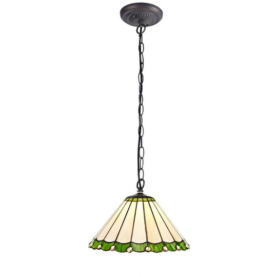 Luminosa Lighting - 1 Light Downlighter Ceiling Pendant E27 With 30cm Tiffany Shade, Green, Crystal, Aged Antique Brass