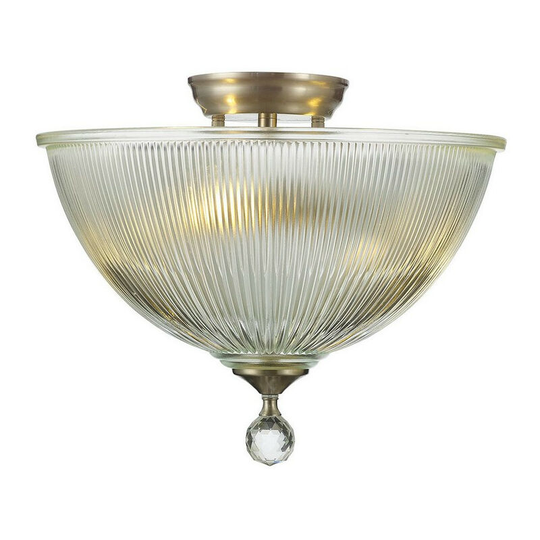 Luminosa Dresden 2 Light Semi Flush Ceiling Lamp E27 With Dome 38cm Glass Shade Satin Nickel, Clear