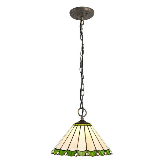 Luminosa Lighting - 3 Light Downlighter Ceiling Pendant E27 With 30cm Tiffany Shade, Green, Crystal, Aged Antique Brass