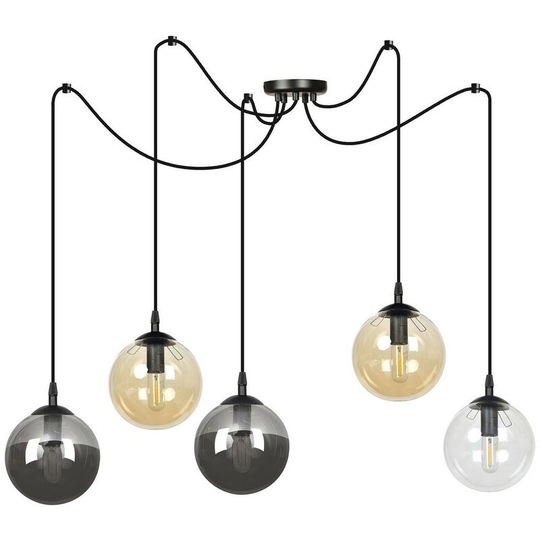 Emibig Lighting - Emibig Gigi Black Glass Globe Cluster Pendant Ceiling Light with Clear, Graphite, Amber Glass Shades, 5x E14