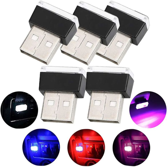 Aougo - Car led Atmosphere Lights, 5 Pieces usb Lighting Atmosphere Light Set Car Interior Decoration (5 Colors, Red/Blue/Yellow/White/Ice Blue)