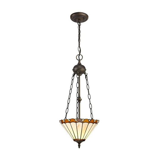 Luminosa Lighting - 2 Light Uplighter Ceiling Pendant E27 With 30cm Tiffany Shade, Amber, Crystal, Aged Antique Brass