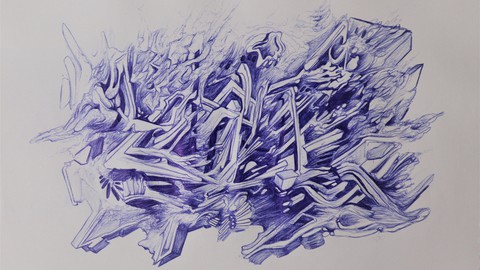 Meditative Surrealist Drawing with Ballpoint Pen