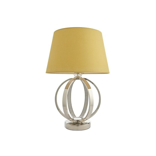 Endon Directory Lighting - Endon Lighting Ritz & Evie - Table Lamp Bright Nickel Plate & Yellow Cotton 1 Light IP20 - E27