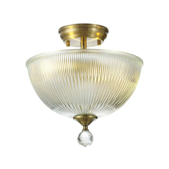 Luminosa Dresden 2 Light Semi Flush Ceiling Lamp E27 With Dome 30cm Glass Shade Antique Brass, Clear