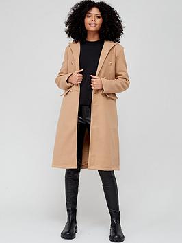 Brave Soul Double Breasted Coat With Buttons - Light Brown, Light Brown, Size 16, Women