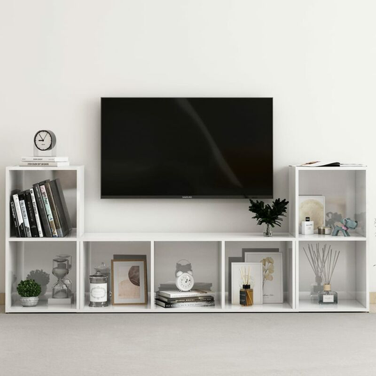 Topdeal - 3 Piece tv Cabinet Set High Gloss White Chipboard FF3080021_UK