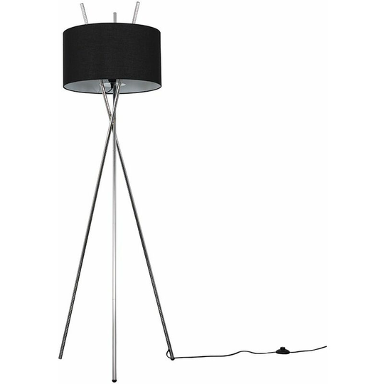 Tripod Floor Lamp Crawford Standard Light in Chrome with Cylinder Lampshade - Black