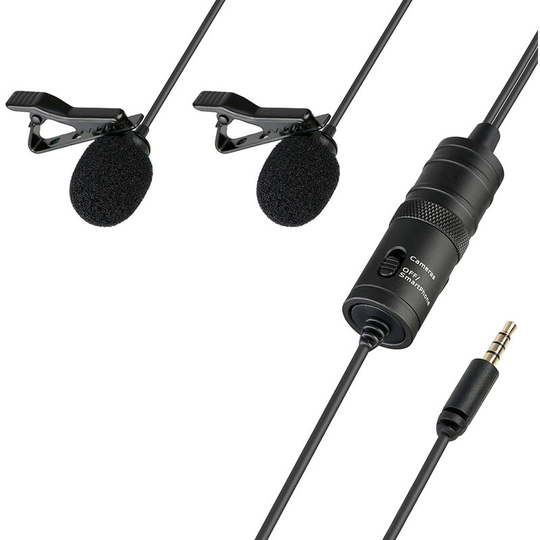 Boya - Dual Omni-directional Lavalier Microphone Lapel Clip-on Condenser Microphone for Canon Nikon Sony dslr Camera Camcorder for iPhone Samsung