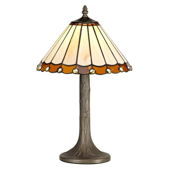 Luminosa Lighting - 1 Light Tree Like Table Lamp E27 With 30cm Tiffany Shade, Amber, Crystal, Aged Antique Brass