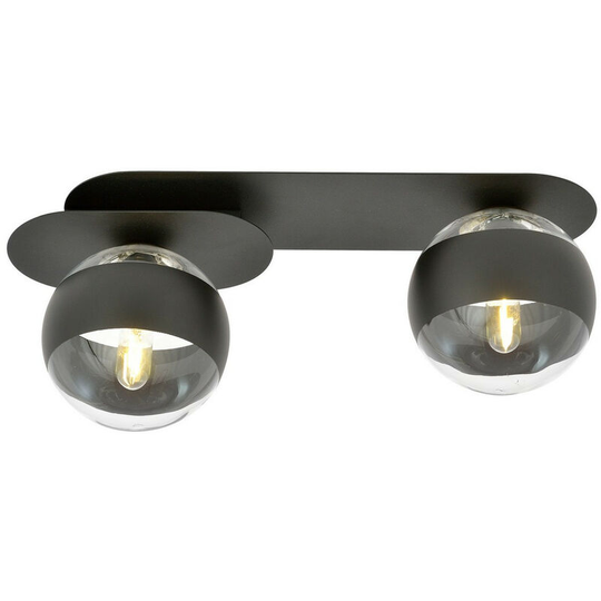 Emibig Plaza Black Globe Ceiling Light with Clear,Black Glass Shades, 2x E14