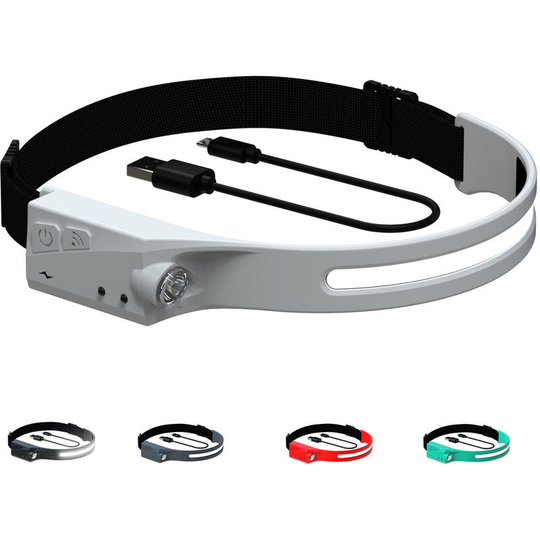 Aougo - led Rechargeable Headlamp, Omni Sensing, Heat and Sweat Resistant, 350 Lumens, Weatherproof, Camping, Outdoor Safety Light (Grey)