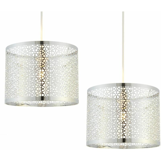 Set of 2 Laser Cut Metal Light Shades - Brushed chrome plate