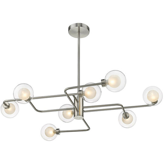 Spring Contemporary Multi Arm Swirl Pendant Ceiling 8 Light Satin Nickel, Glass