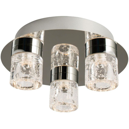 Endon Directory Lighting - Endon Imperial - 3 Light Bathroom Flush Ceiling Light Chrome, Clear Glass with Bubbles IP44