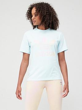 adidas Originals Beach Vibe Trefoil T-Shirt - Light Blue, Light Blue, Size 10, Women