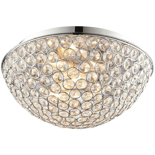 Endon Chryla - 3 Light Bathroom Flush Ceiling Light Chrome, Clear Crystal Detail IP44, G9