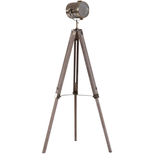 Industrial Tripod Floor Lamp Wood Height Adjustable Spotlight Bronze - Bronze Tone - Homcom