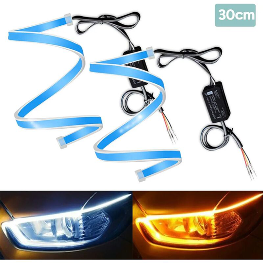 Aougo - 1-Set (2PCS) Super Bright 30CM 11.8' Waterproof Flexible led Tube Strip Fluid Silicone Bar White and Amber Light for drl Daytime Running