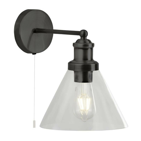 Searchlight Pyramid Wall Light Matt Black, Clear Glass Shade