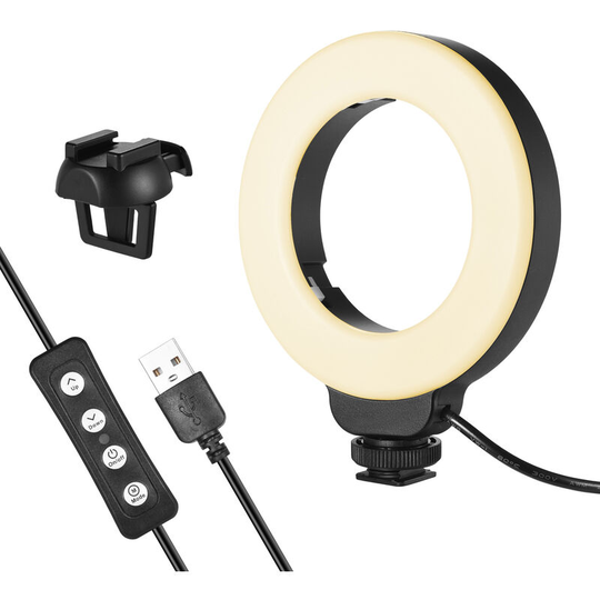 Mini 4 Inch Video Conference Lighting led Ring Light Clip-on Laptop Light 3 Lighting Modes 3200K-6500K Dimmable usb Powered with Cold Shoe Mount