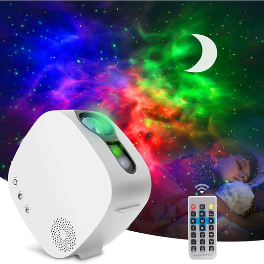 Perle Rare - Starry Sky Projector, 4 in 1 360° Rotatable Nebula Moon Projection Lamp with rf Remote and Bluetooth Speaker, led Night Light Projector