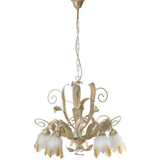 Onli Elena 5 Light Multi Arm Pendant Ceiling Light, Brushed Gold, Glass Shades