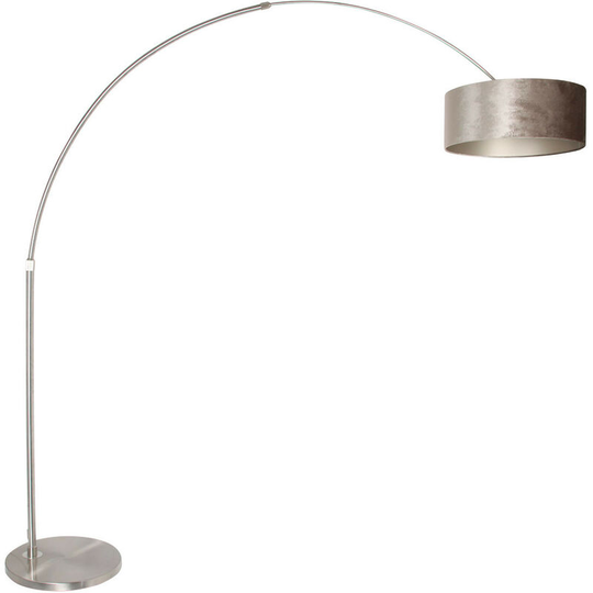 Sienna Sparkled Light Arc Floor Lamp Steel Brushed, Velor Taupe