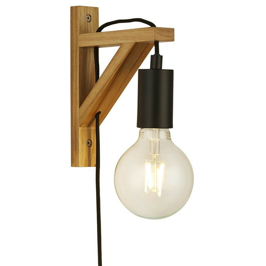 Searchlight Woody 1 Light Wall Light, Black And Ash Wood