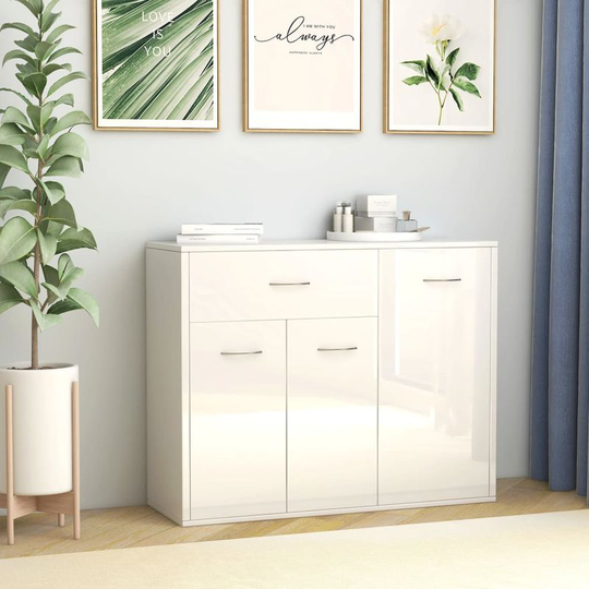 Sideboard High Gloss White 88x30x70 cm Chipboard - Hommoo