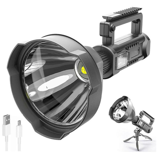 Sun Flowergb - Rechargeable Spotlight High Lumens Torch, 90000 Lumens Super Bright Led Spotlight With Tripod And usb Output, IPx5 Waterproof 4 Modes