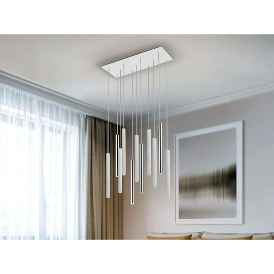 Schuller Lighting - Schuller Varas - Integrated led 11 Light Cluster Drop Bar Ceiling Pendant Matt White, Chrome
