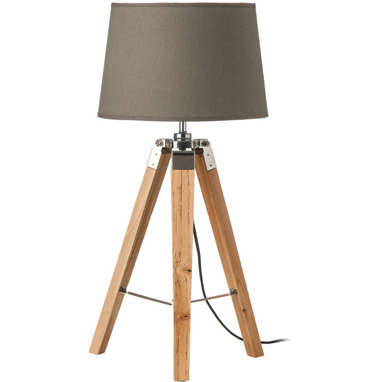 Premier Housewares - Light Wood Tripod Table Lamp With Grey Shade / eu Plug Adjustable Height Chic and Contemporary Lamps For Bedroom / Office /