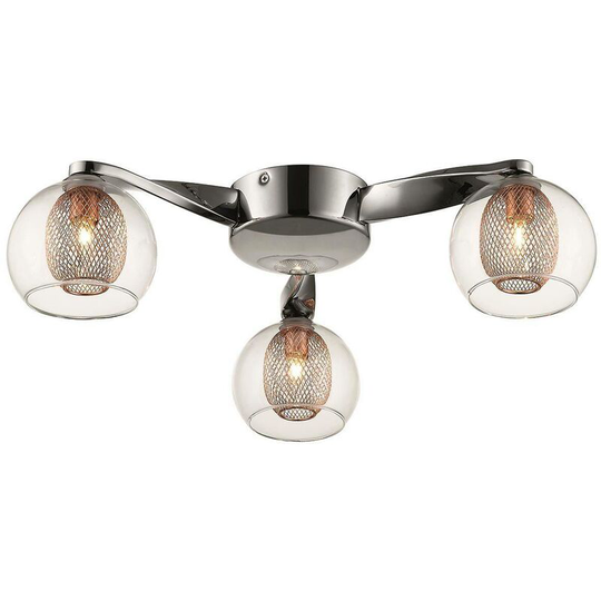 3 Light Flush Multi Arm Mesh Ceiling Light Chrome, Copper, G9 - Spring Lighting