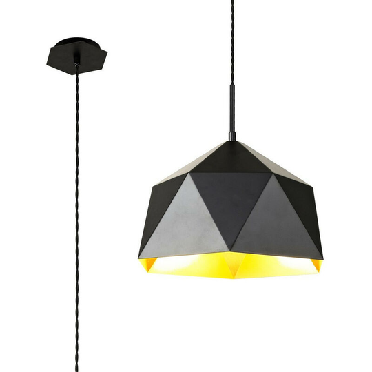 Luminosa Single Pendant, 1 Light Adjustable E27, Matt Black, Gold Inner