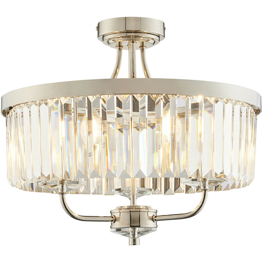 Merano Ascoli 3 Light Ceiling Semi Flush Bright Nickel Plate & Clear Cut Glass