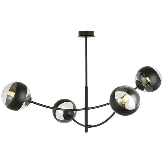 Emibig Lighting - Emibig Hunter Black Globe Multi Arm Semi Flush Ceiling light with Clear,Black Glass Shades, 4x E14