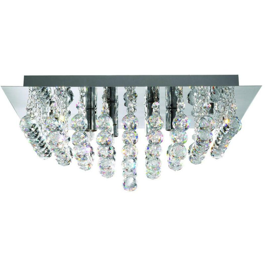Searchlight Hanna - 4 Light Square Ceiling Semi Flush Light Chrome, Crystal Glass, G9
