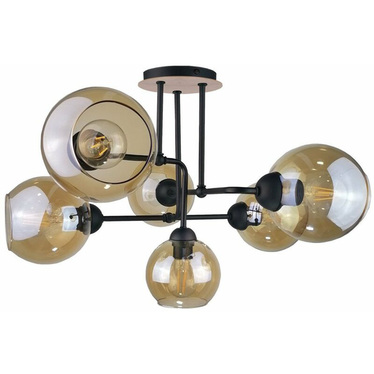 Keter Monde Multi Arm Semi Flush Ceiling Light Wood, 55cm, 6x E27