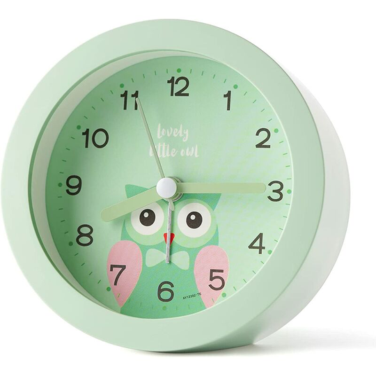 Aougo - Non-Ticking Alarm Clock for Kids, Kids Alarm Clock with Night Light, Bedroom, Bedside, Cute Cartoon, Battery Powered (Green)