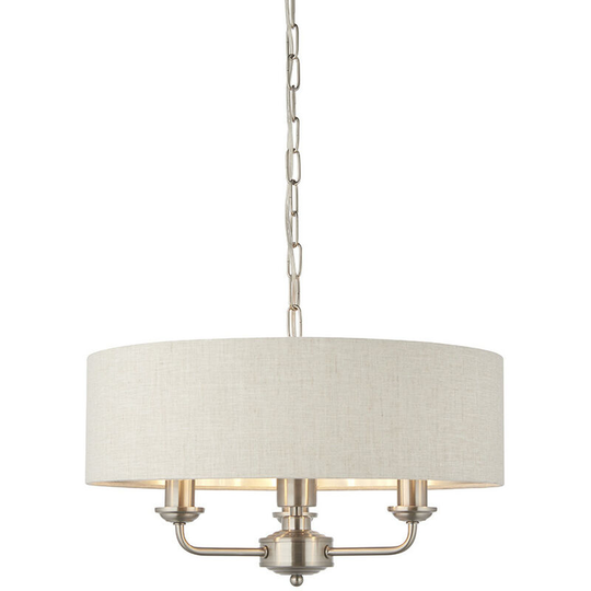 Single Shade Pendant Light Brushed Chrome Plate, Natural Linen