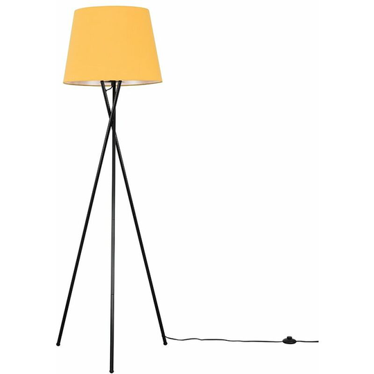 Floor Lamp Tripod Camden Light in Black with Tapered Lampshade - Mustard