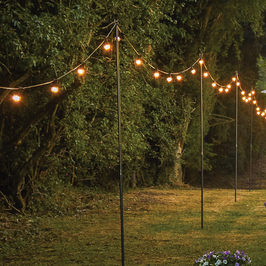 Festive Lights - 10 Pack 1.5m or 2.4m Steel Metal Pole for Festoon Lights | Outdoor Garden Hanging Lantern String Lighting - Black