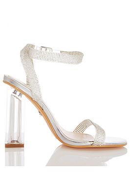 Quiz Embellished Clear Block Heel Sandals - Light Silver, Light Silver, Size 3, Women