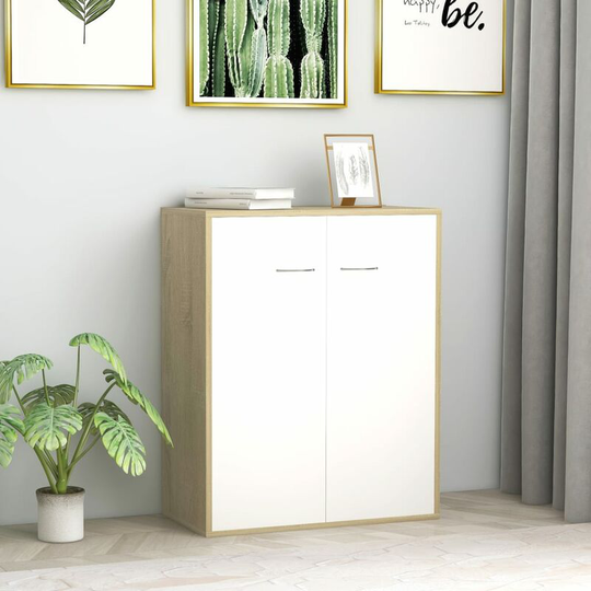 Sideboard White and Sonoma Oak 60x30x75 cm Chipboard - White